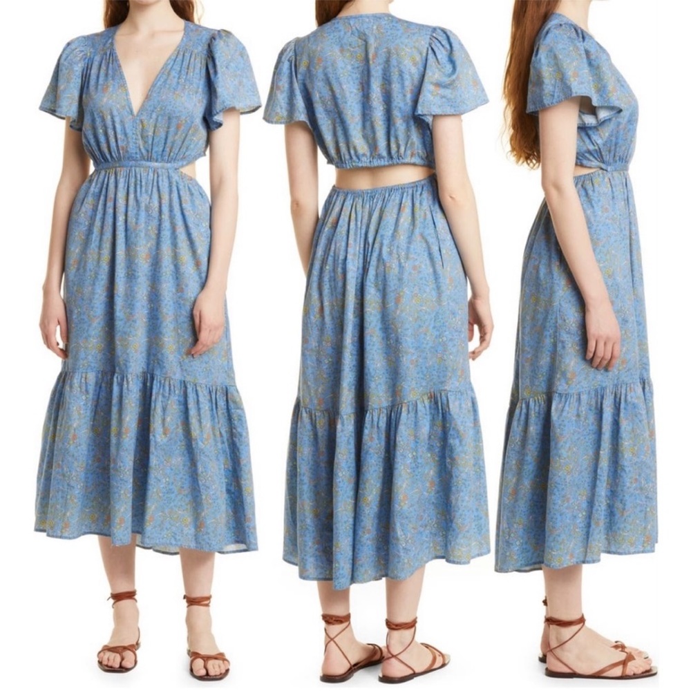 XIRENA Bleu Flora Gabrielle Floral Cutout Cotton Dress Size XL